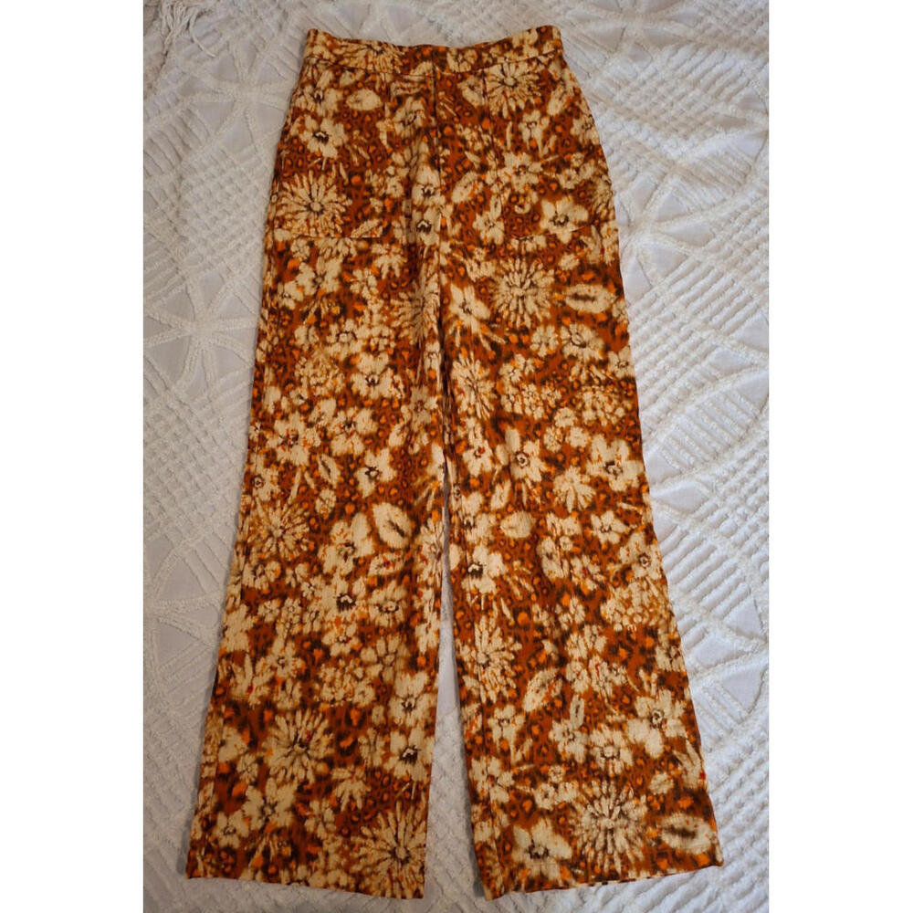 Zara Floral Wide-Leg Pants in Rust and Cream